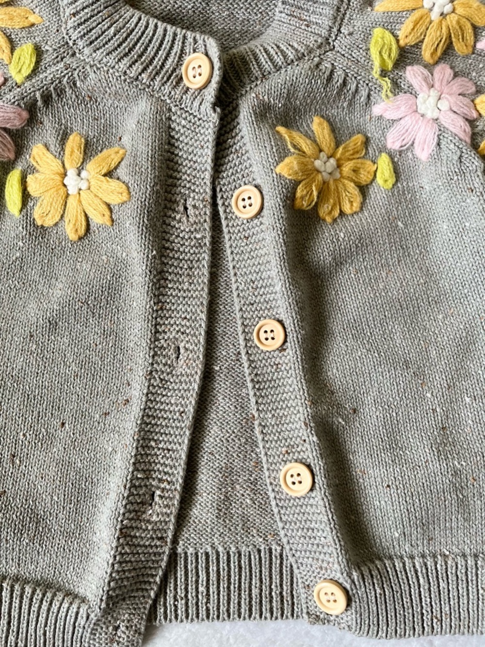 Girls Embroidered Floral Gray Button up Cardigan Sweater